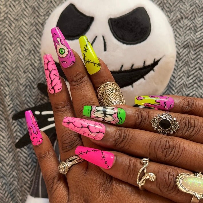 Neon Zombie Nails – Brains, Drips & Stitches - Nail Dreamz by AishaZMB - HAL