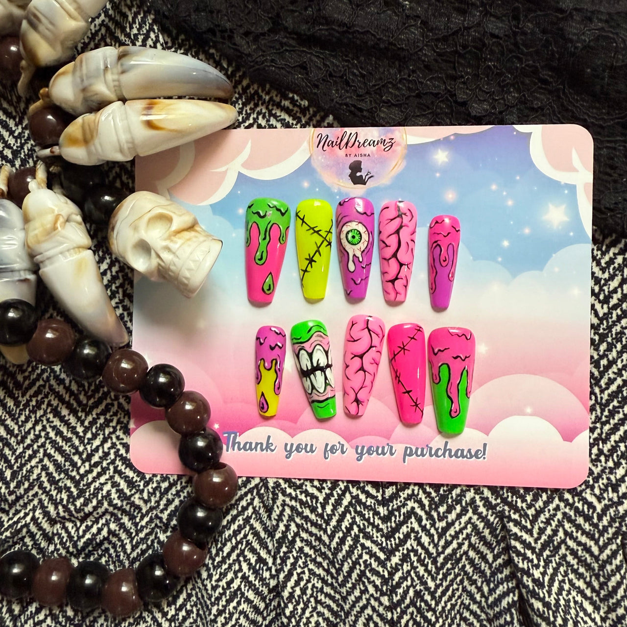 Neon Zombie Nails – Brains, Drips & Stitches - Nail Dreamz by AishaZMB - HAL