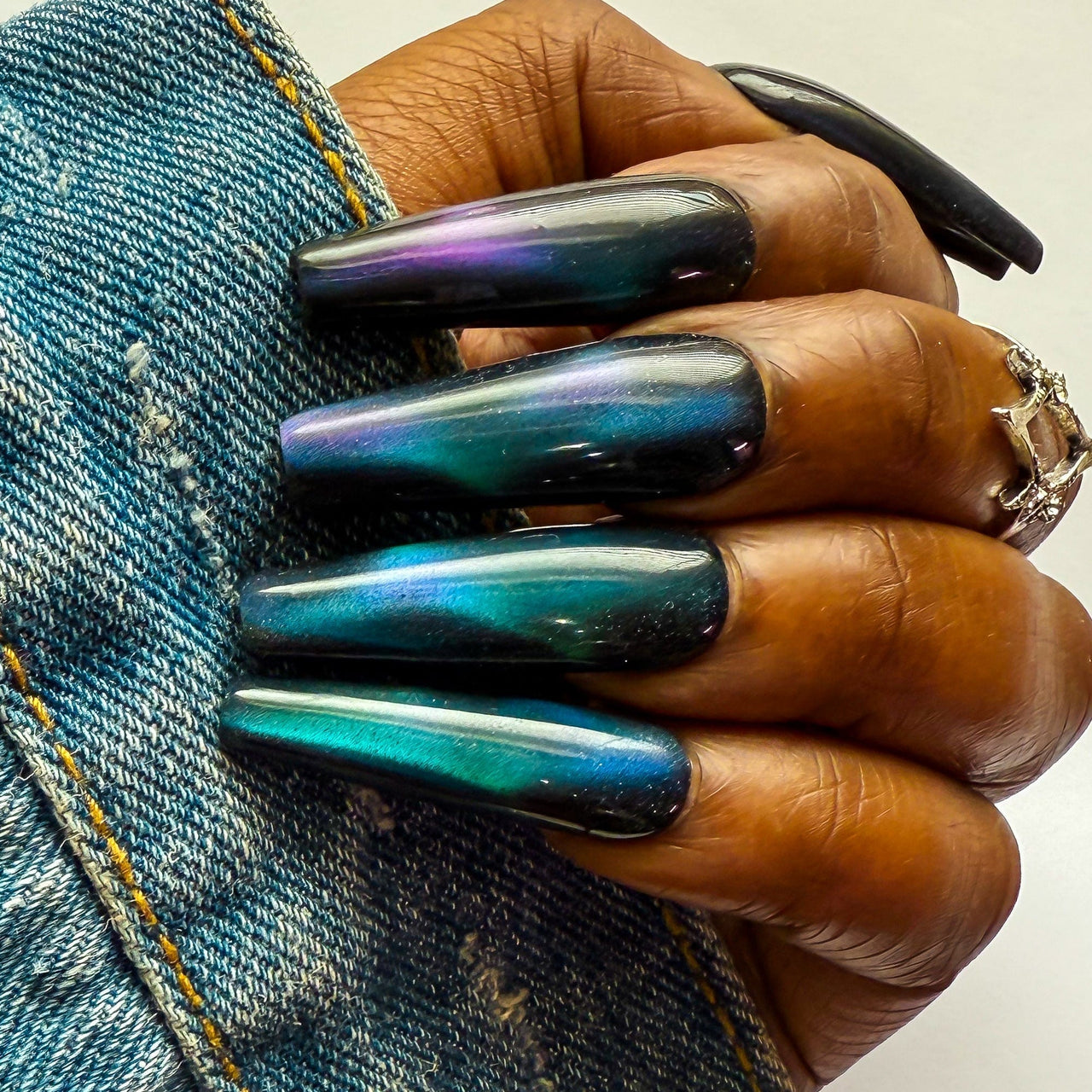 Northern Lights Aurora Nails – Hand - Painted Cat Eye Press On Nails ✨ - Nail Dreamz by AishaAUR - CAT