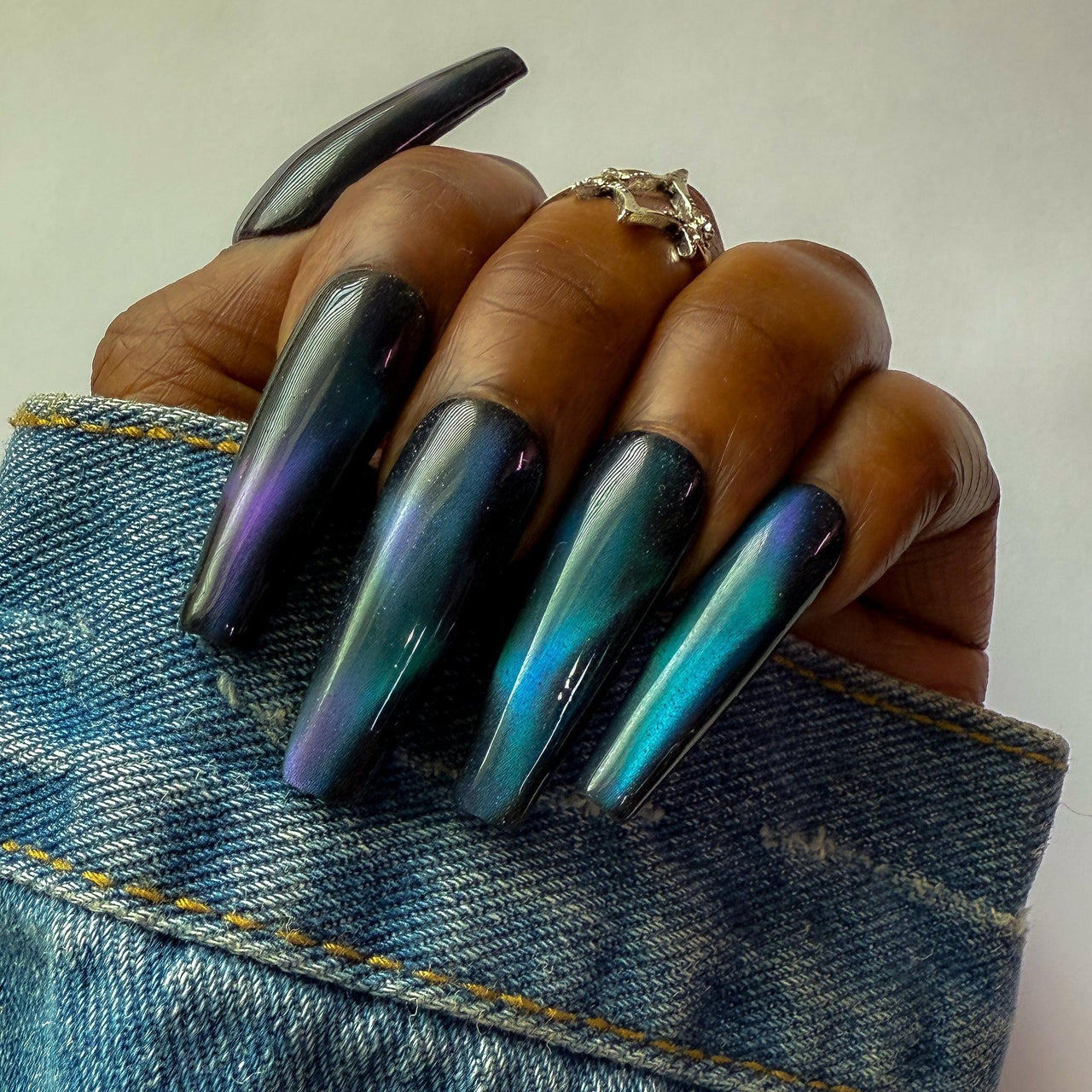 Northern Lights Aurora Nails – Hand - Painted Cat Eye Press On Nails ✨ - Nail Dreamz by AishaAUR - CAT