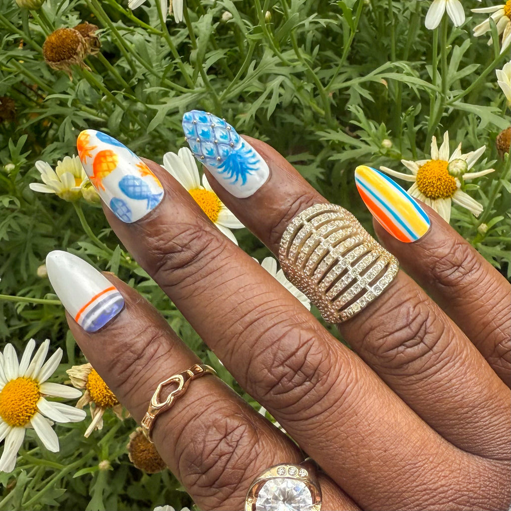 Pineapple Paradise – 3D Hand - Painted Tropical Press On Nails - Nail Dreamz by AishaPIN - SUM