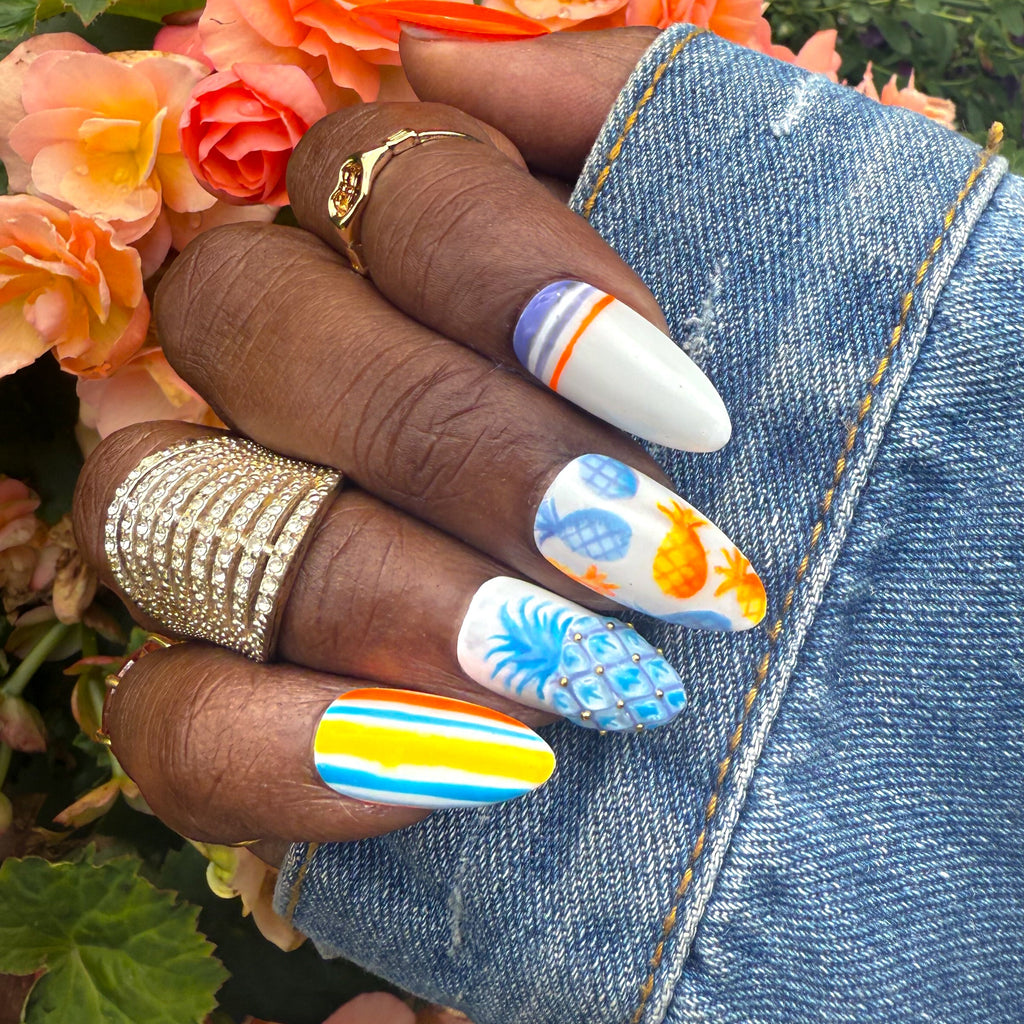 Pineapple Paradise – 3D Hand - Painted Tropical Press On Nails - Nail Dreamz by AishaPIN - SUM