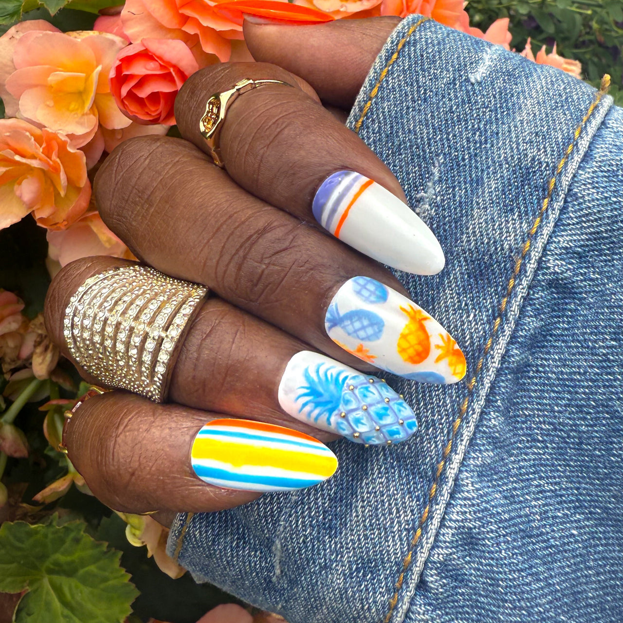 Pineapple Paradise – 3D Hand - Painted Tropical Press On Nails - Nail Dreamz by AishaPIN - SUM