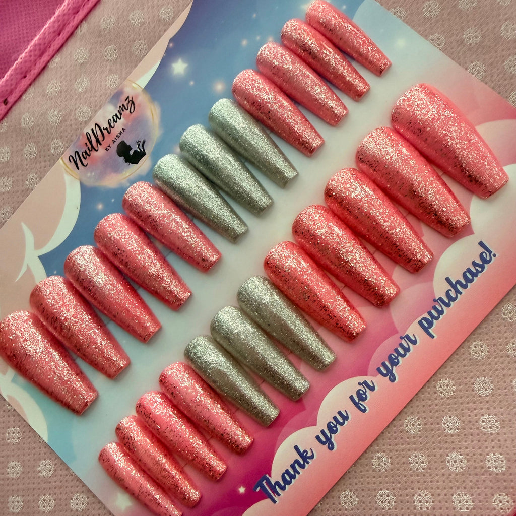 Pink Champagne Glitter Nails - Nail Dreamz by Aisha