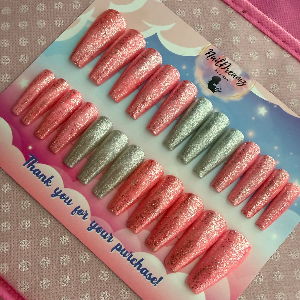 Pink Champagne Glitter Nails - Nail Dreamz by Aisha