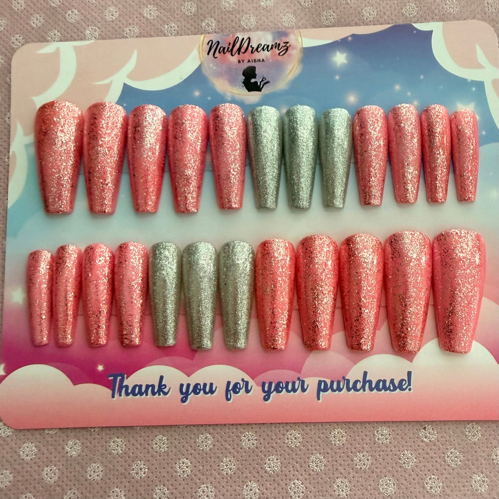 Pink Champagne Glitter Nails - Nail Dreamz by Aisha