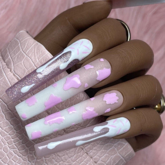 Pink Cow Print Press On Nails | Milk Nails - Nail Dreamz by AishaMLK-ANM