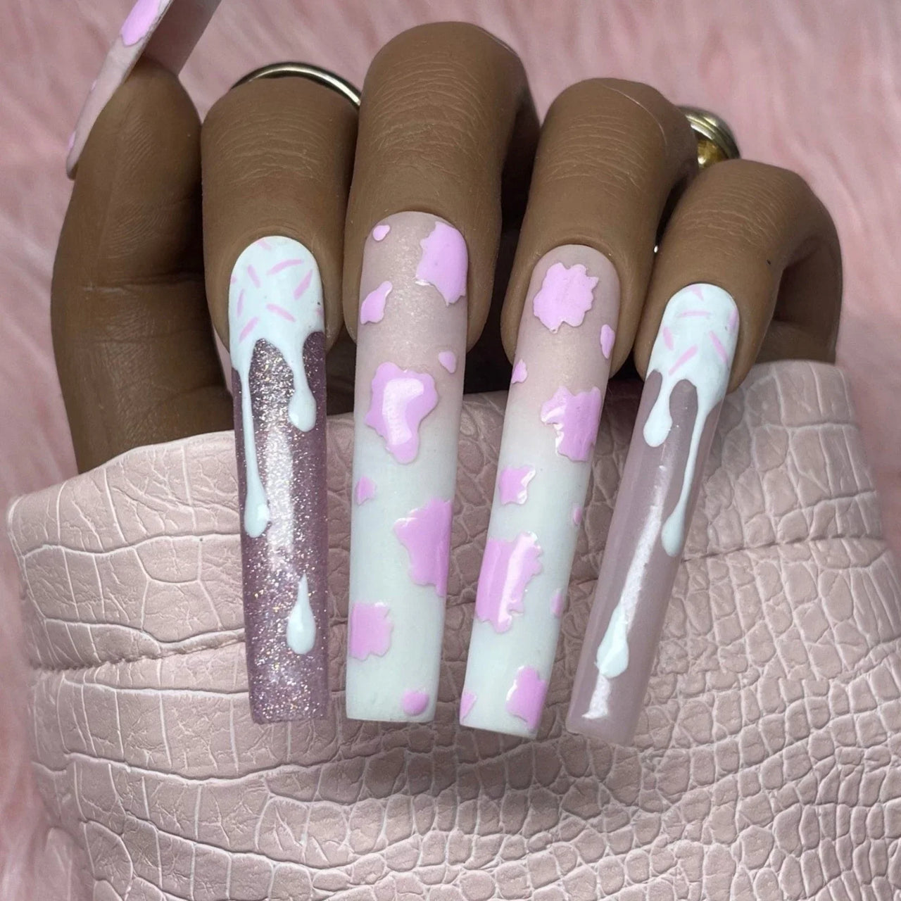Pink Cow Print Press On Nails | Milk Nails - Nail Dreamz by AishaMLK-ANM