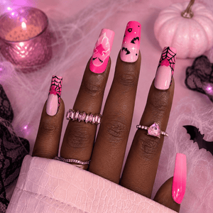 Pink Ghost Halloween Press On Nails - Nail Dreamz by AishaCTE-HAL