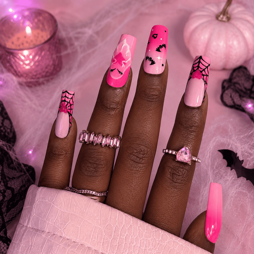 Pink Ghost Halloween Press On Nails - Nail Dreamz by AishaCTE-HAL