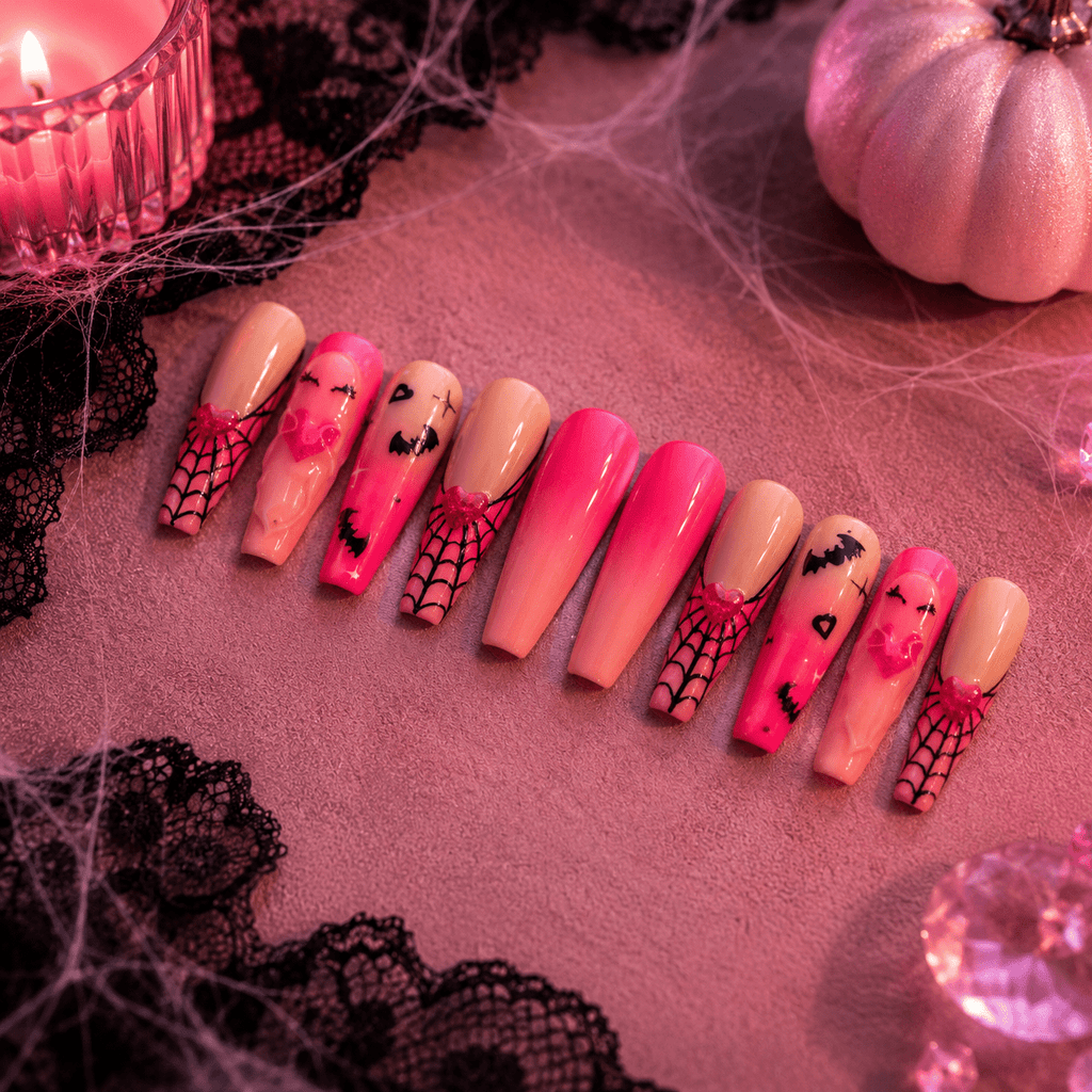 Pink Ghost Halloween Press On Nails - Nail Dreamz by AishaCTE-HAL