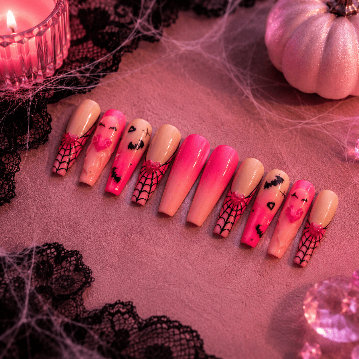 Pink Ghost Halloween Press On Nails - Nail Dreamz by AishaCTE-HAL