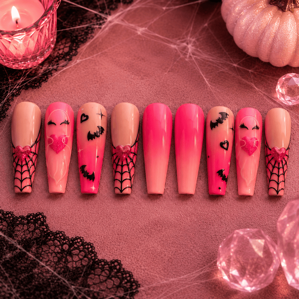 Pink Ghost Halloween Press On Nails - Nail Dreamz by AishaCTE-HAL