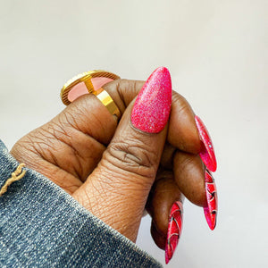 Pink Glitter Braided Press On Nails – Hand - Painted Luxury Nail Set - Nail Dreamz by AishaBRD - SPG