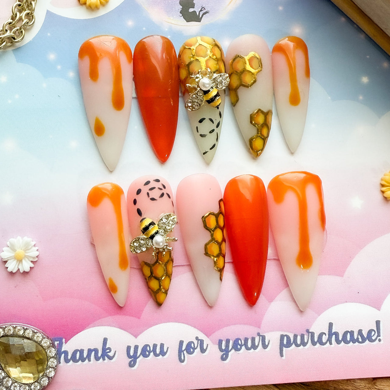 Queen Bee Summer – Honeycomb Press On Nails 🐝 - Nail Dreamz by Aisha