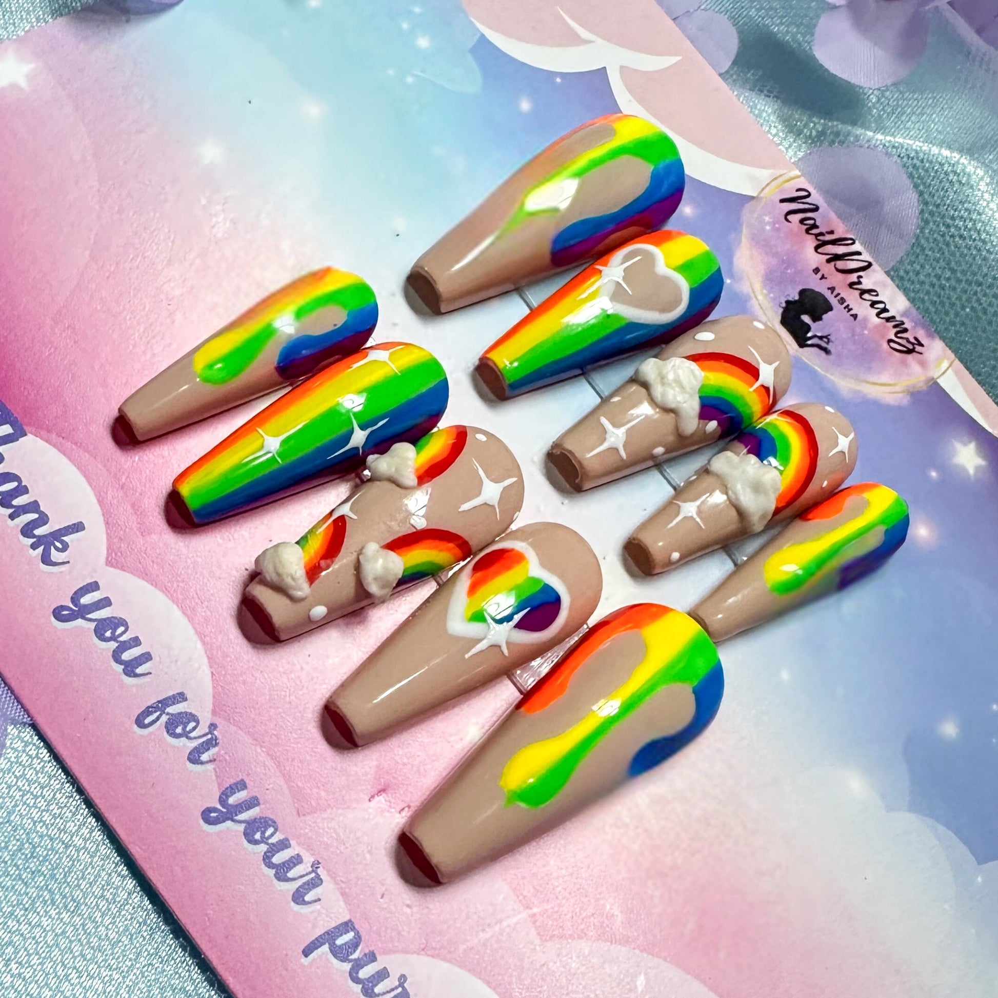 Rainbows & Clouds Pride Press On Nails - Nail Dreamz by AishaRBC - KWA