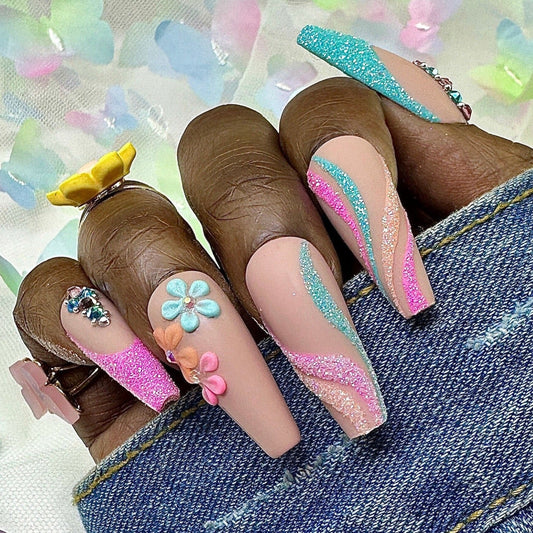 Sparkly Pastel Spring Press On Nails | Custom Nails - Nail Dreamz by AishaPST-SPG-SPR