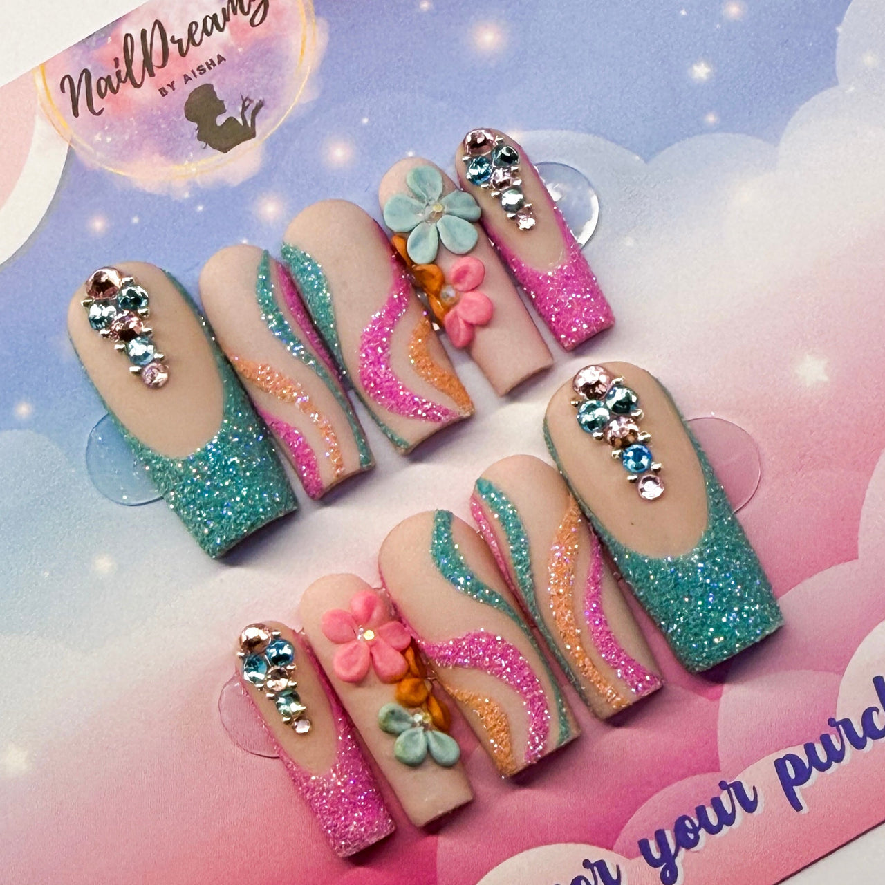 Sparkly Pastel Spring Press On Nails - Nail Dreamz by AishaPST-SPG-SPR