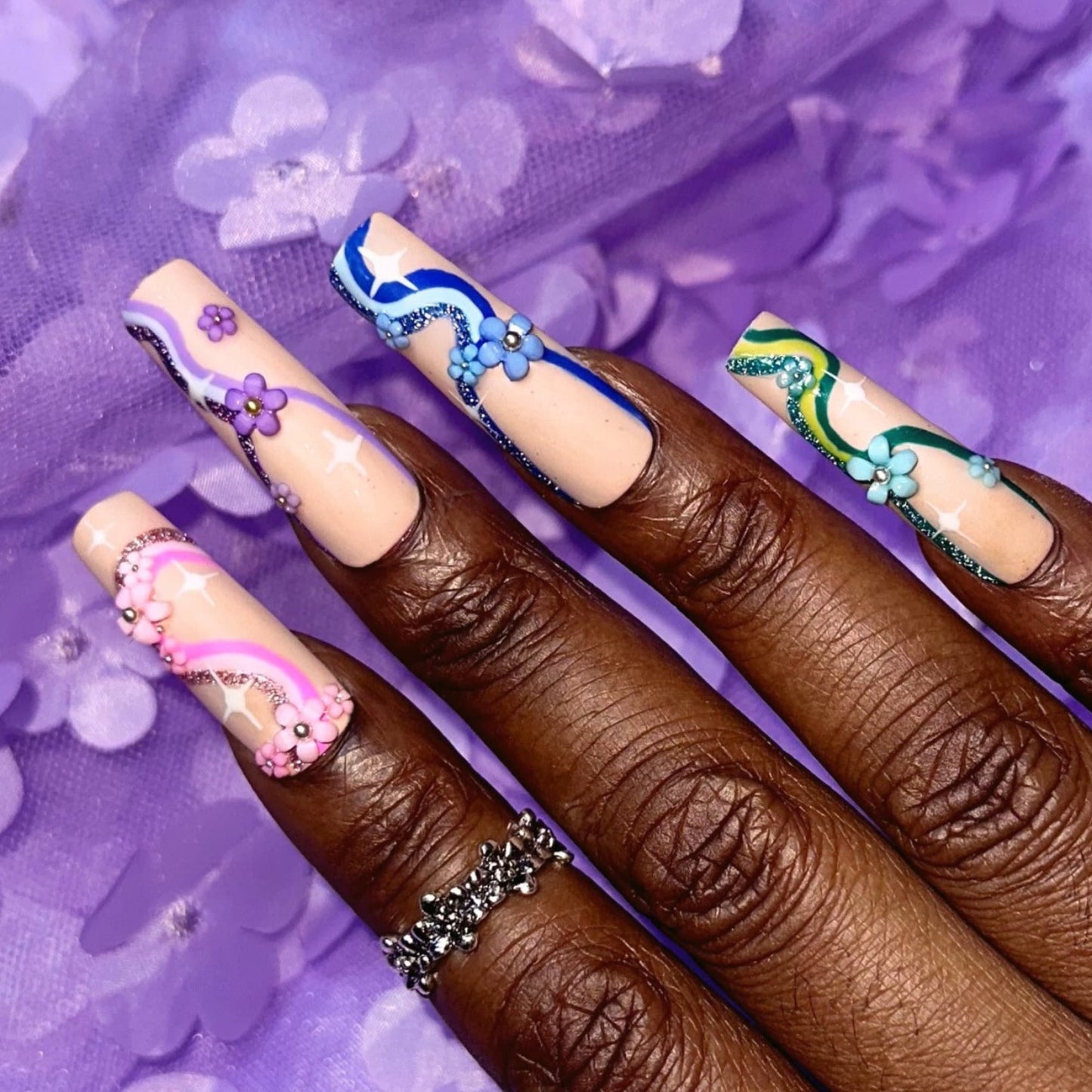 Summer Flower Swirl Press On Nails - Nail Dreamz by AishaFLW-SPG-FR