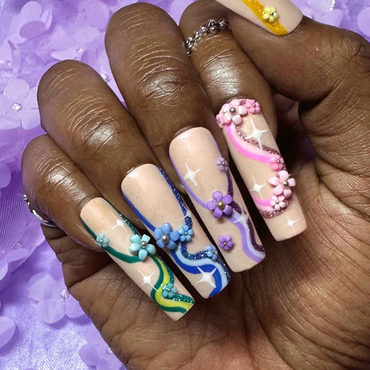 Summer Flower Swirl Press On Nails - Nail Dreamz by AishaFLW-SPG-FR