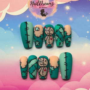 Voodoo Doll Nails – Creepy Cute Stitched Press On Nails - Nail Dreamz by AishaVDD - HLW