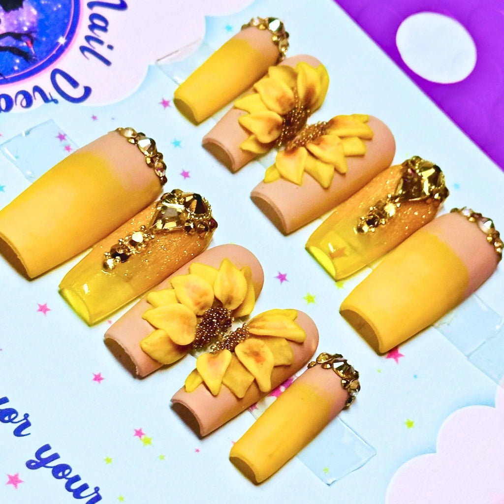 Yellow Sunflower Press On Nails - Nail Dreamz by AishaSUN-SUM