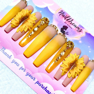 Yellow Sunflower Press On Nails - Nail Dreamz by AishaSUN-SUM