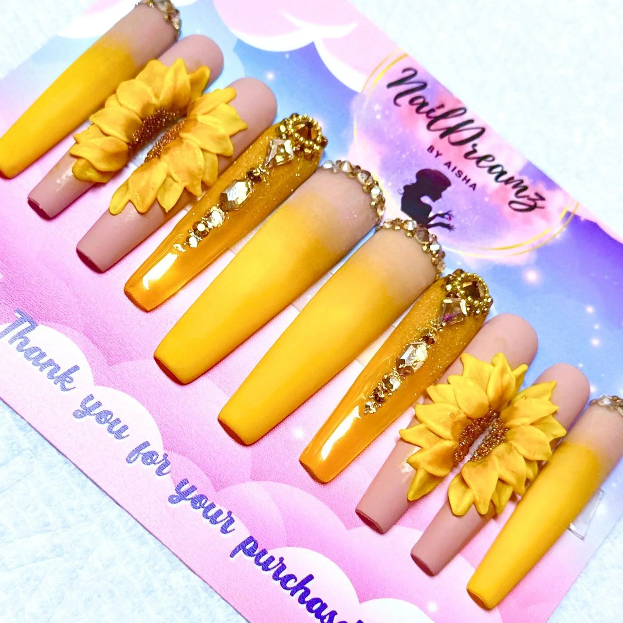 Yellow Sunflower Press On Nails - Nail Dreamz by AishaSUN-SUM